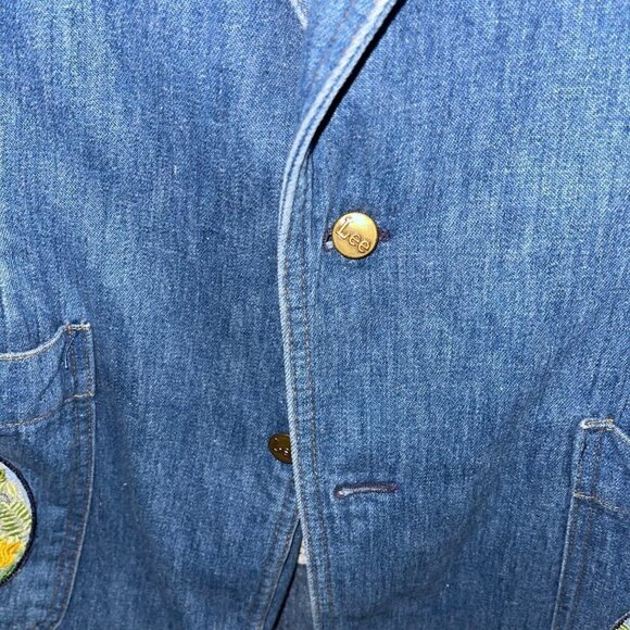 Lee Set Vintage Womens Blazer Size Large Upcycled Denim Patch Embroidered Lace - Picture 13 of 16